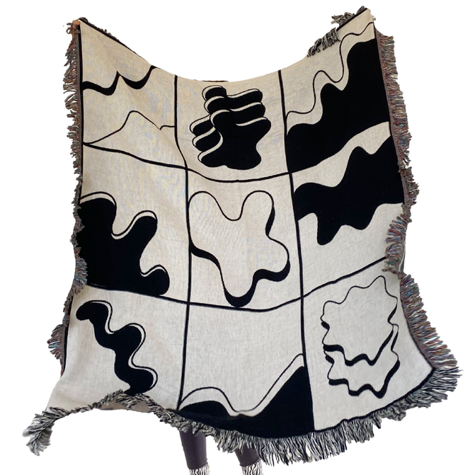 Amoeba Woven Throw Blanket - Black