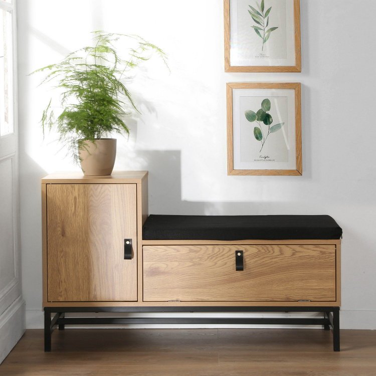 Banc à Chaussures avec 2 Rangements Jill - Bois Clair