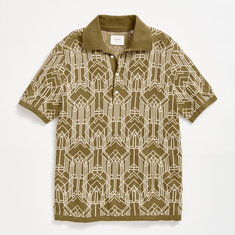 Billy Reid Stained Glass Sweater Polo Olive On sale on