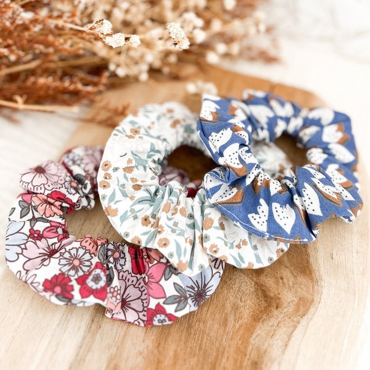 Lot de 3 Chouchous en Coton Imprimé - Coloris au Choix - Plumes, Brigitte & Blue Spring